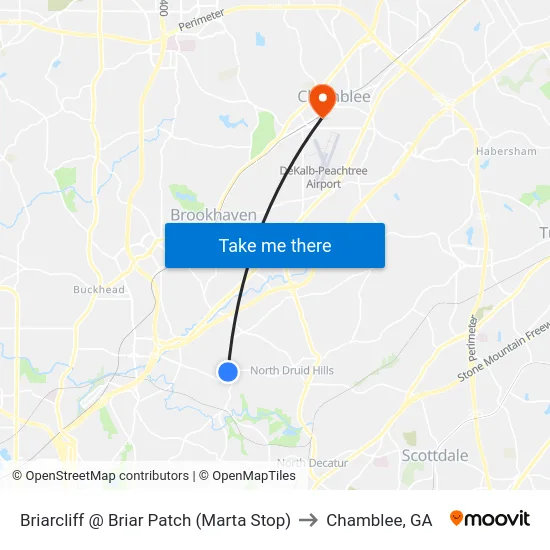 Briarcliff @ Briar Patch (Marta Stop) to Chamblee, GA map