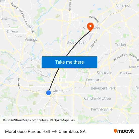 Morehouse Purdue Hall to Chamblee, GA map