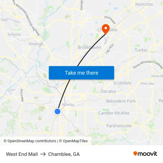 West End Mall to Chamblee, GA map