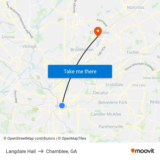 Langdale Hall to Chamblee, GA map