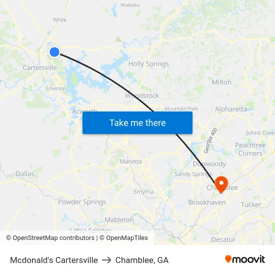Mcdonald's Cartersville to Chamblee, GA map