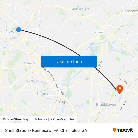 Shell Station - Kennesaw to Chamblee, GA map