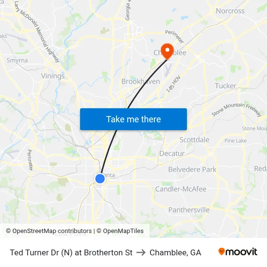 Ted Turner Dr (N) at Brotherton St to Chamblee, GA map