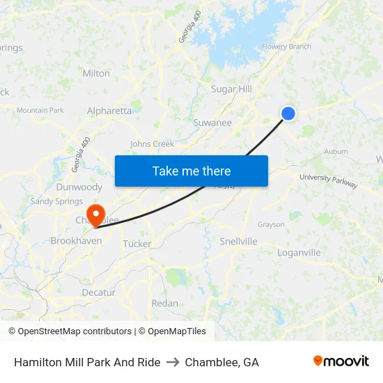 Hamilton Mill Park And Ride to Chamblee, GA map