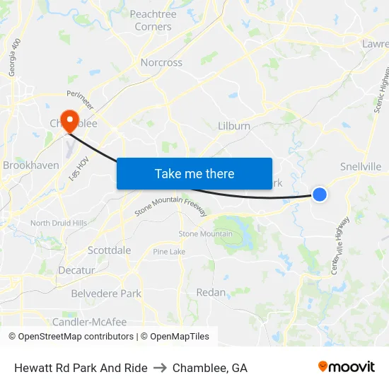 Hewatt Rd Park And Ride to Chamblee, GA map