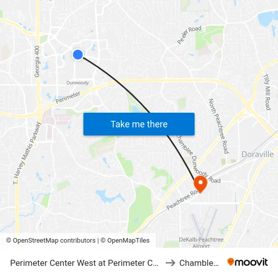 Perimeter Center West at Perimeter Center Pkwy to Chamblee, GA map