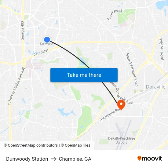 Dunwoody Station to Chamblee, GA map