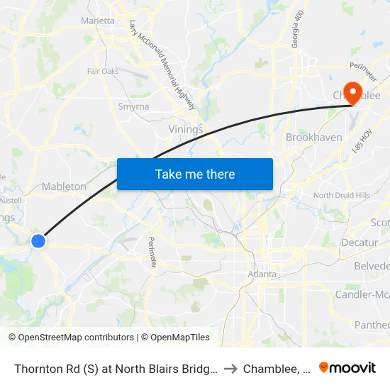 Thornton Rd (S) at North Blairs Bridge Rd to Chamblee, GA map