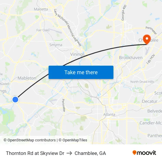 Thornton Rd at Skyview Dr to Chamblee, GA map