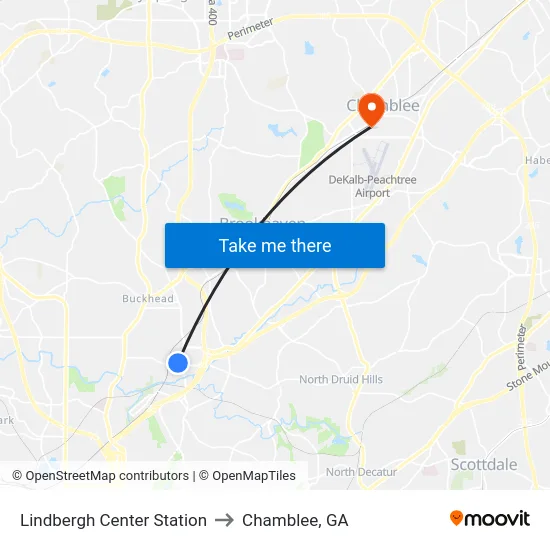 Lindbergh Center Station to Chamblee, GA map