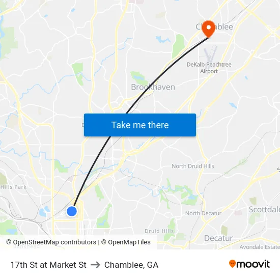 17th St at Market St to Chamblee, GA map