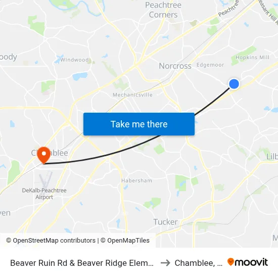 Beaver Ruin Rd & Beaver Ridge Elementary to Chamblee, GA map
