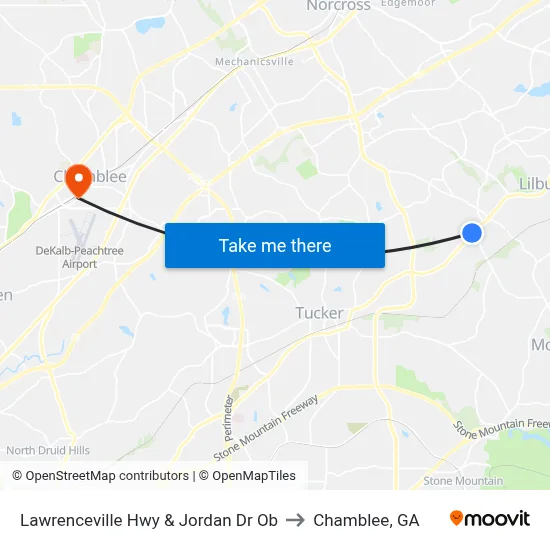 Lawrenceville Hwy & Jordan Dr Ob to Chamblee, GA map