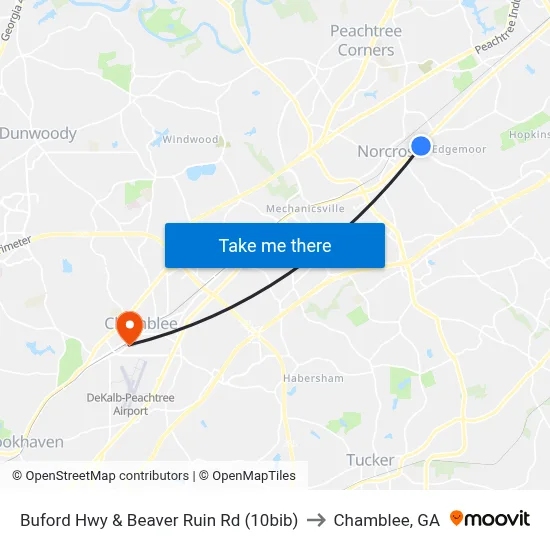 Buford Hwy & Beaver Ruin Rd (10bib) to Chamblee, GA map