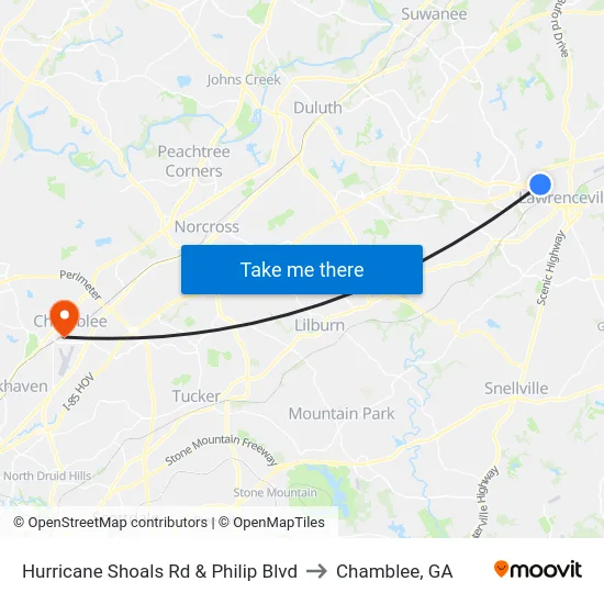 Hurricane Shoals Rd & Philip Blvd to Chamblee, GA map