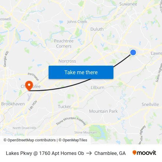 Lakes Pkwy @ 1760 Apt Homes Ob to Chamblee, GA map