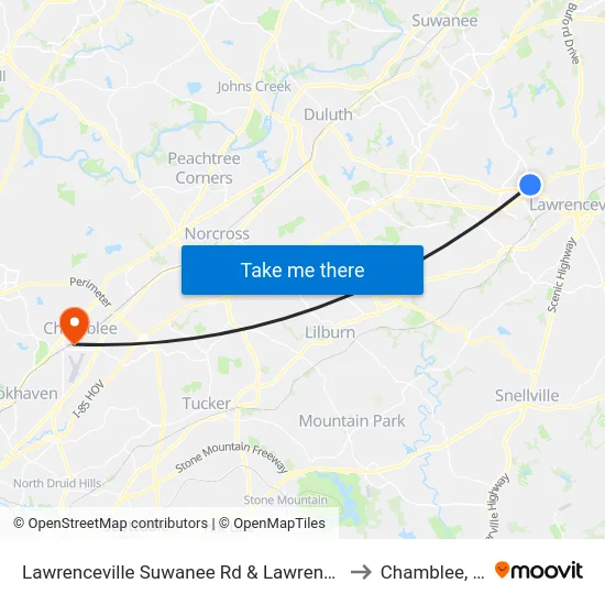 Lawrenceville Suwanee Rd & Lawrenceville to Chamblee, GA map