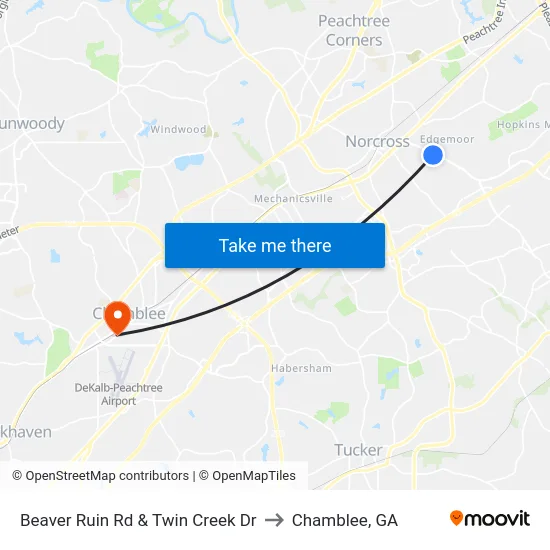 Beaver Ruin Rd & Twin Creek Dr to Chamblee, GA map