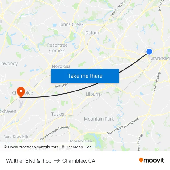 Walther Blvd & Ihop to Chamblee, GA map