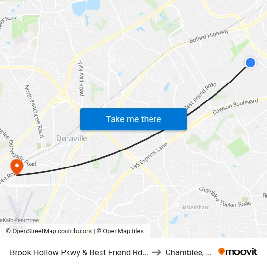 Brook Hollow Pkwy & Best Friend Rd Ob to Chamblee, GA map