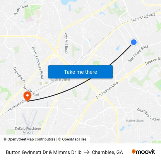 Button Gwinnett Dr & Mimms Dr Ib to Chamblee, GA map