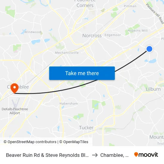 Beaver Ruin Rd & Steve Reynolds Blvd to Chamblee, GA map