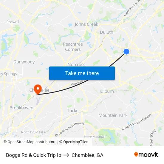 Boggs Rd & Quick Trip Ib to Chamblee, GA map