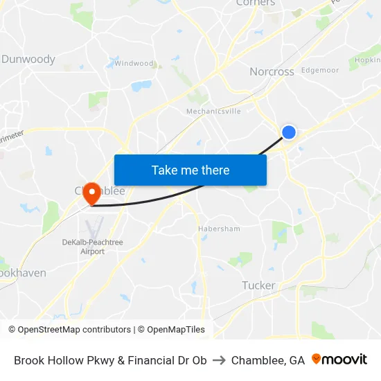 Brook Hollow Pkwy & Financial Dr Ob to Chamblee, GA map