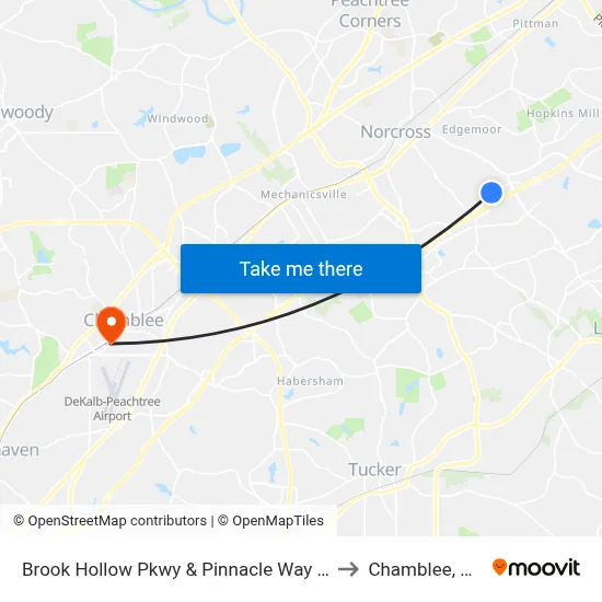 Brook Hollow Pkwy & Pinnacle Way Ib to Chamblee, GA map