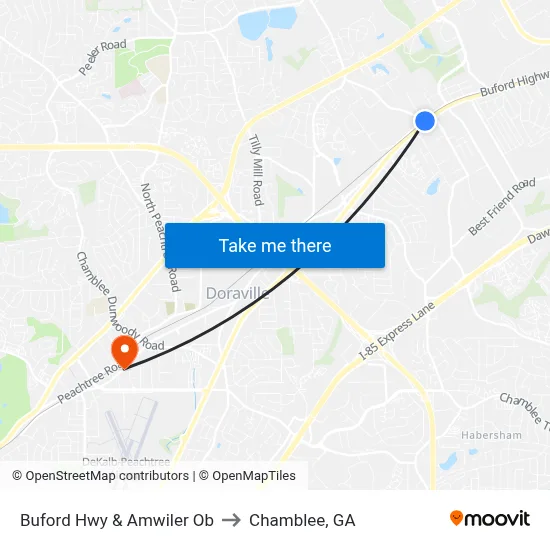 Buford Hwy & Amwiler Ob to Chamblee, GA map
