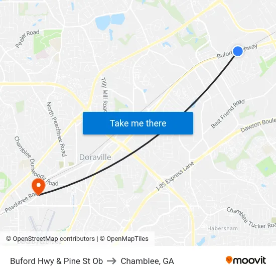 Buford Hwy & Pine St Ob to Chamblee, GA map