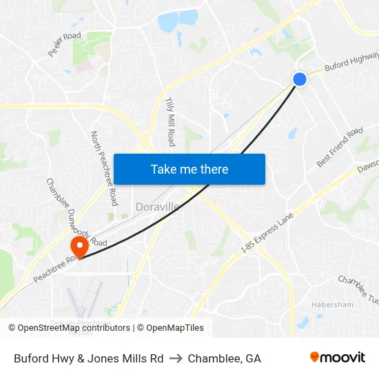 Buford Hwy & Jones Mills Rd to Chamblee, GA map