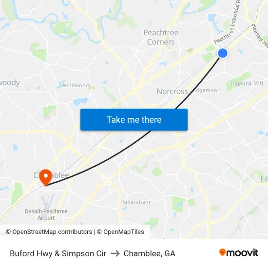 Buford Hwy & Simpson Cir to Chamblee, GA map
