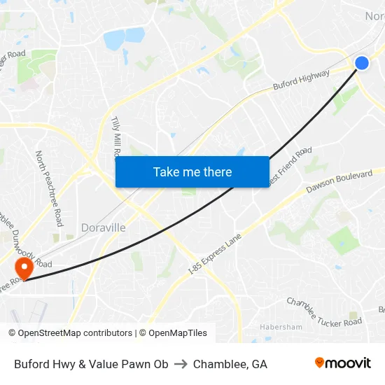 Buford Hwy & Value Pawn Ob to Chamblee, GA map
