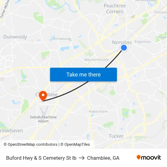 Buford Hwy & S Cemetery St Ib to Chamblee, GA map