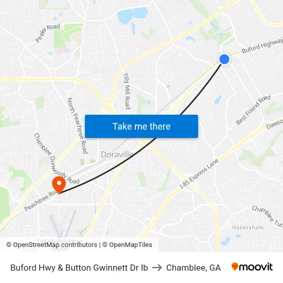 Buford Hwy & Button Gwinnett Dr Ib to Chamblee, GA map