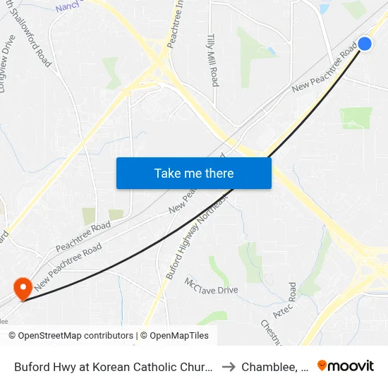 Buford Hwy at Korean Catholic Church Ib to Chamblee, GA map