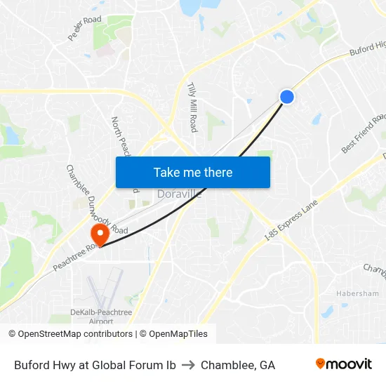 Buford Hwy at Global Forum Ib to Chamblee, GA map
