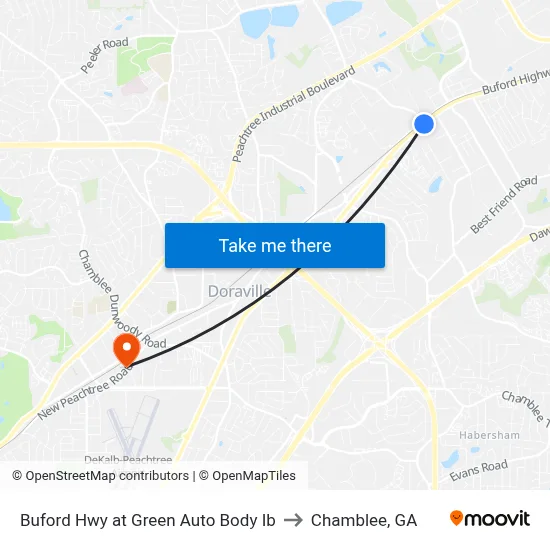 Buford Hwy at Green Auto Body Ib to Chamblee, GA map