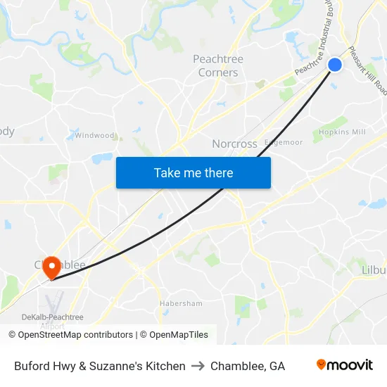 Buford Hwy & Suzanne's Kitchen to Chamblee, GA map