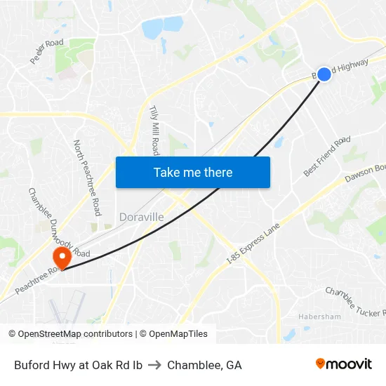Buford Hwy at Oak Rd Ib to Chamblee, GA map