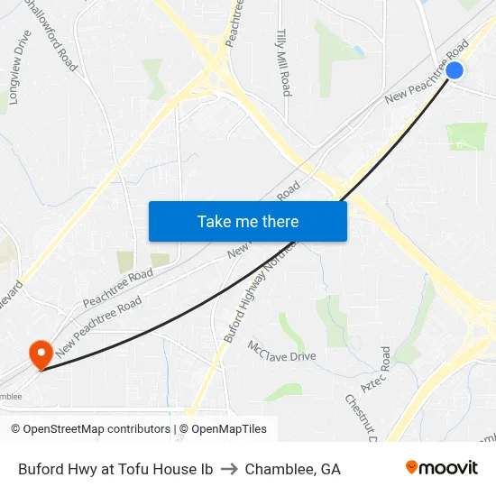 Buford Hwy at Tofu House Ib to Chamblee, GA map