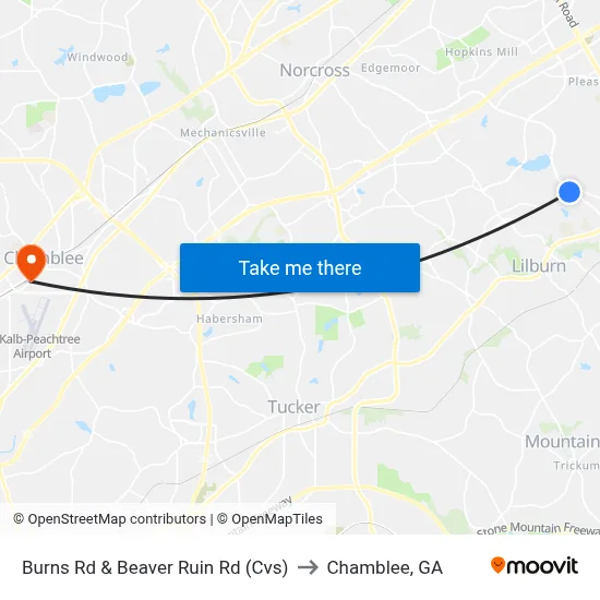 Burns Rd & Beaver Ruin Rd (Cvs) to Chamblee, GA map