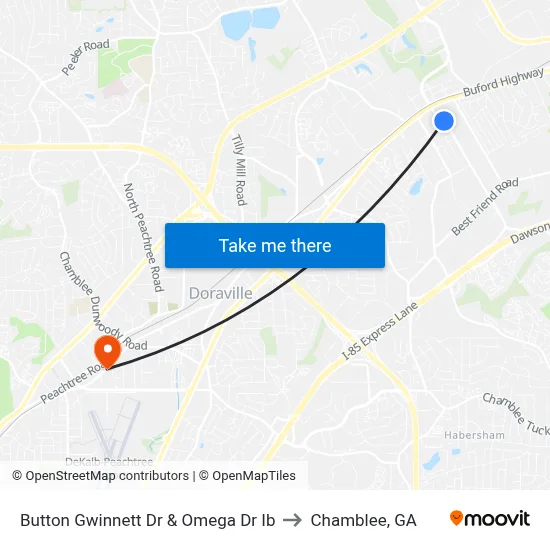 Button Gwinnett Dr & Omega Dr Ib to Chamblee, GA map