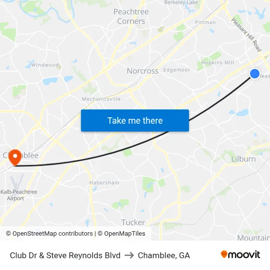 Club Dr & Steve Reynolds Blvd to Chamblee, GA map