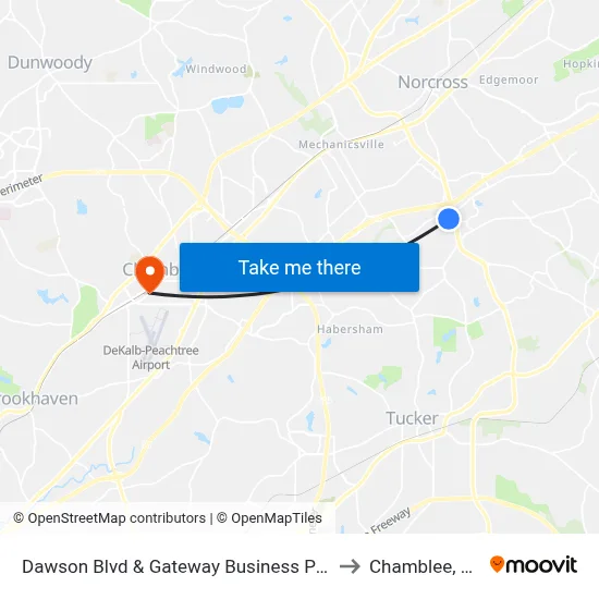Dawson Blvd & Gateway Business Park to Chamblee, GA map