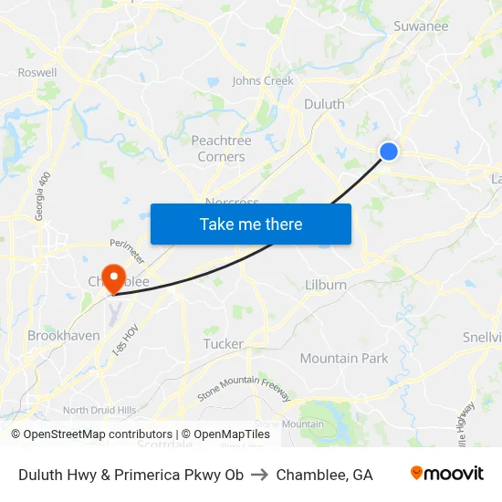 Duluth Hwy  & Primerica Pkwy Ob to Chamblee, GA map