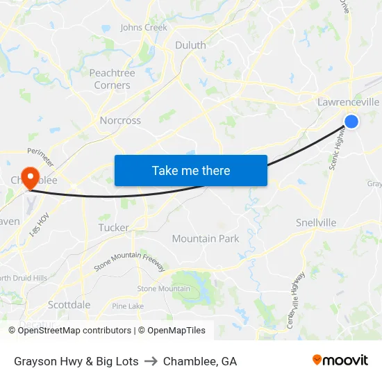 Grayson Hwy & Big Lots to Chamblee, GA map