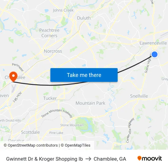 Gwinnett Dr & Kroger Shopping Ib to Chamblee, GA map