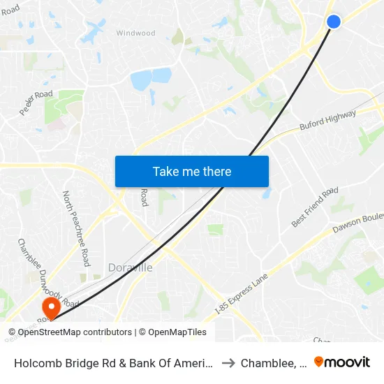 Holcomb Bridge Rd & Bank Of America Ob to Chamblee, GA map